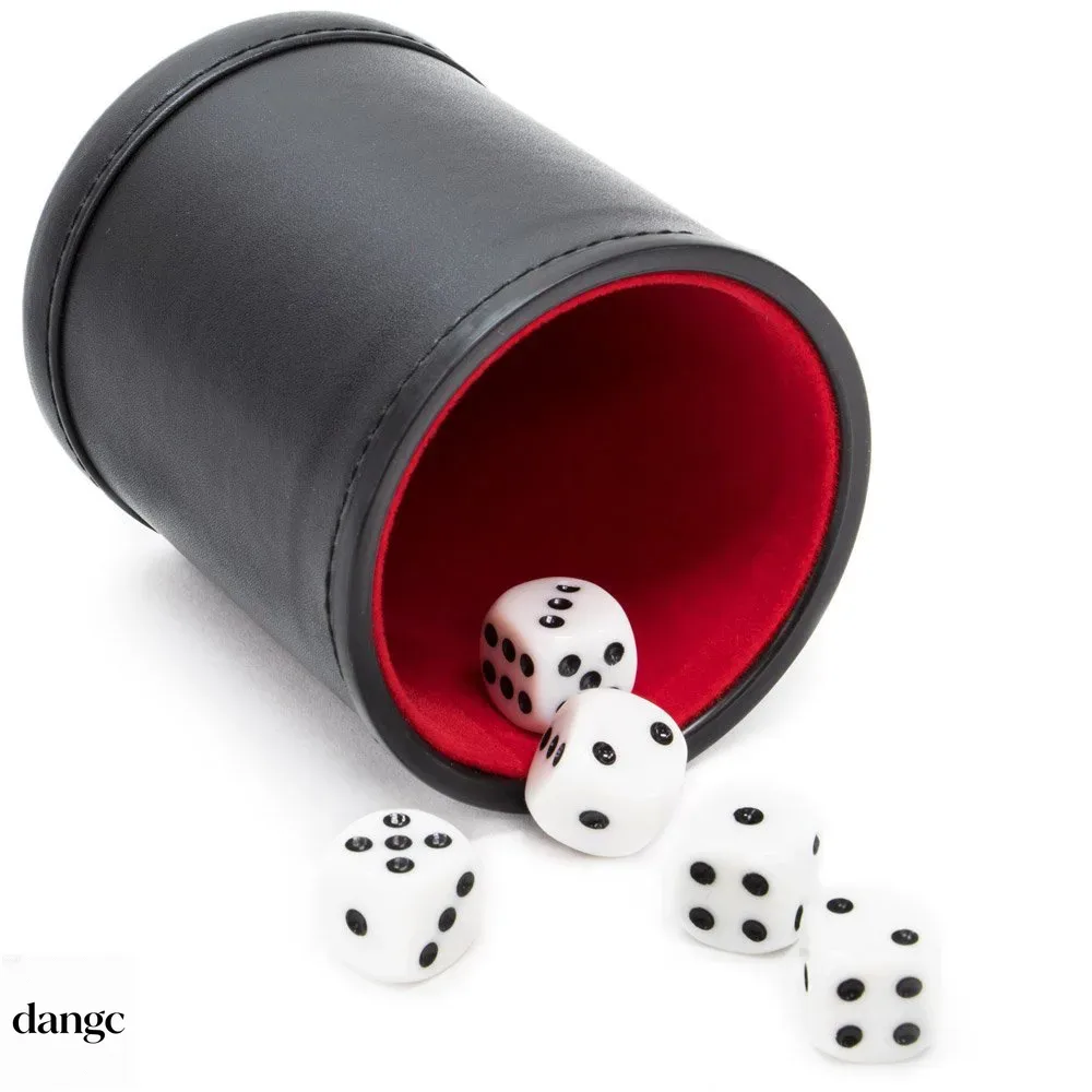 Board Game Yahtzee - Leren dobbelstenenbeker met deksel, groen-rode binnenvoering,