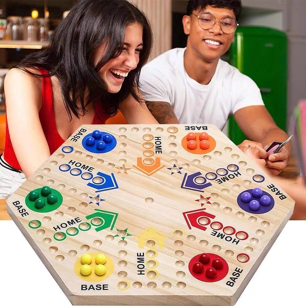 Board Game Ludo - Marmeren bordspel Dubbelzijdig geschilderd houten Fast