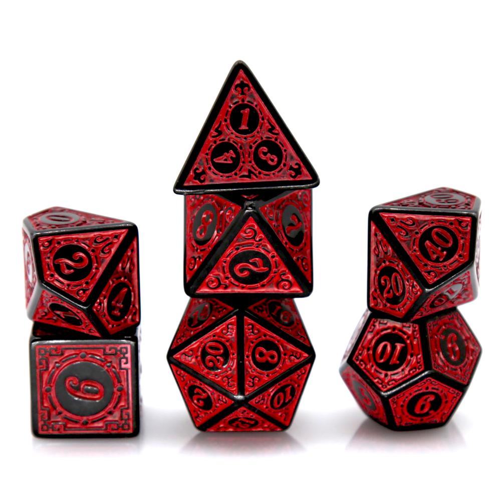 Board Game Arena - 7 Stuks Zwart Rood Acryl Polyhedrale