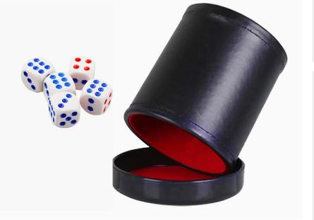 Board Game Yahtzee - Lederen dobbelstenen beker met deksel groen