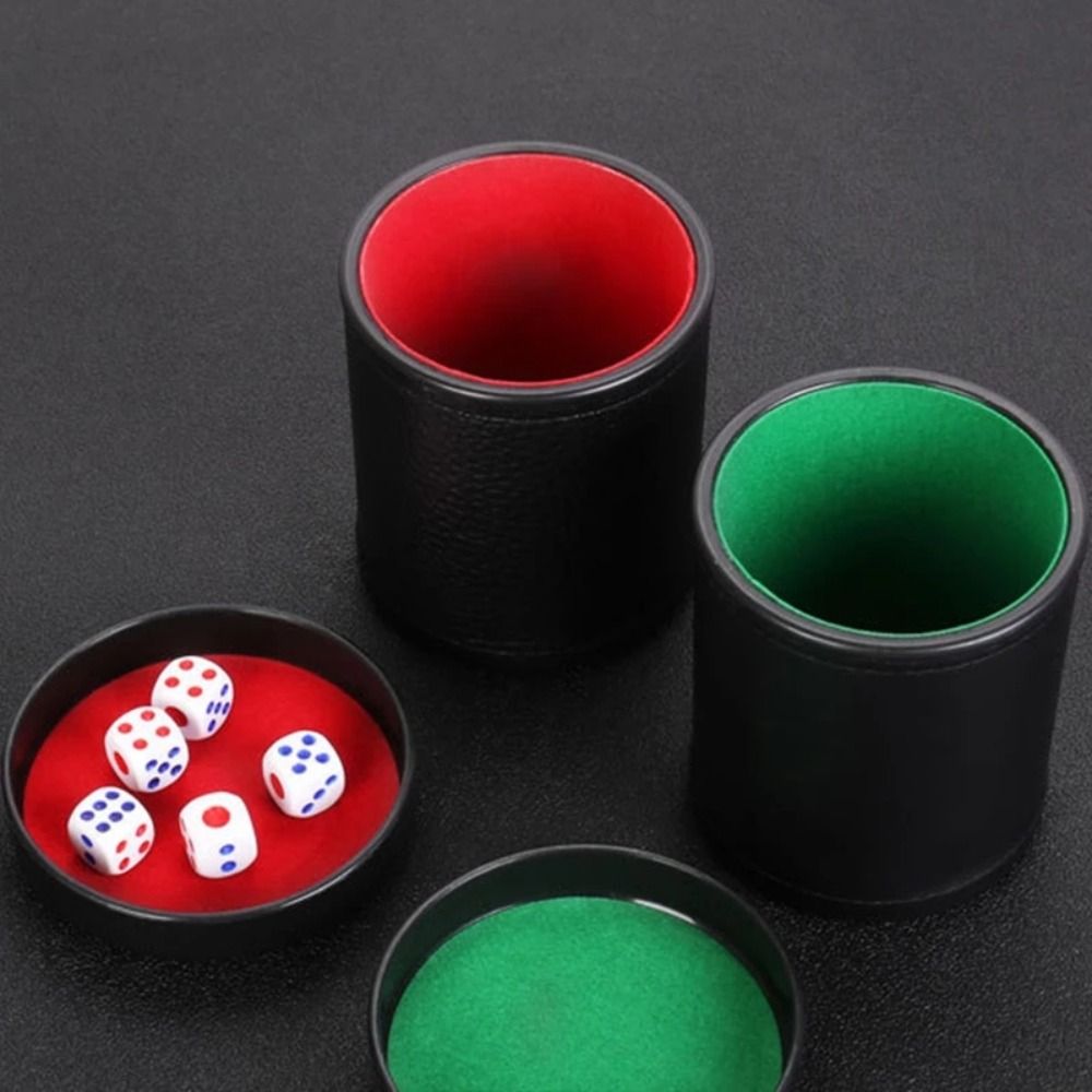 Board Game Yahtzee - Lederen Dobbelbeker Met Deksel Groen Rood