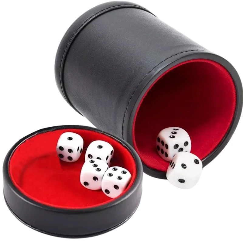Board Game Yahtzee - Leren dobbelstenenbeker met deksel, groene en